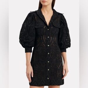 GANNI | Broderie Anglaise Shirt Dress Elegant Black Eyelet Jacket